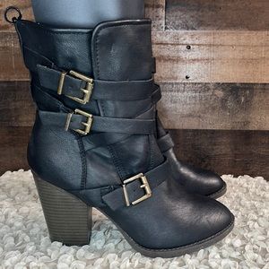Candie's Black Ankle Boots with Gold Buckles